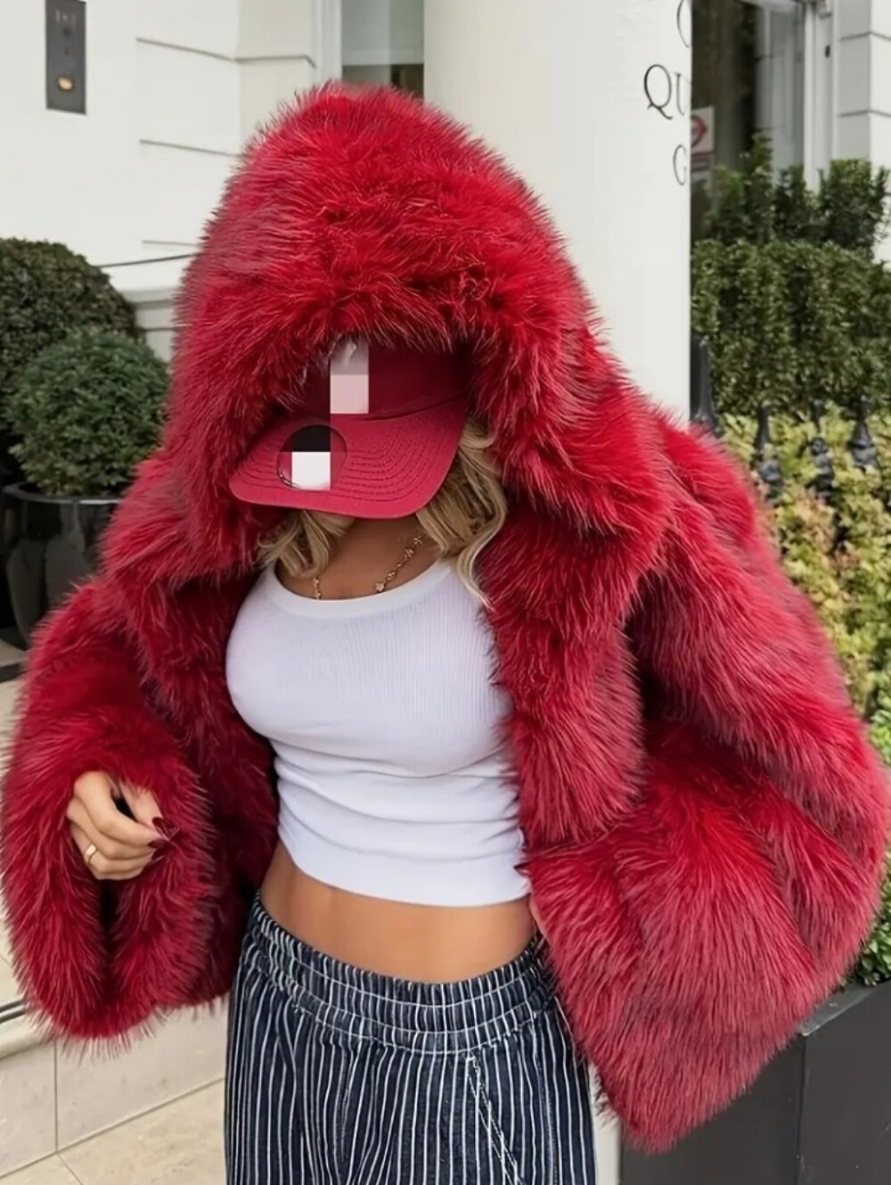 New Winter Women'S Stylish And Elegant Red Faux Coat, Casual Long-Sleeve Hooded - Picture 2 of 5